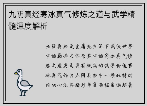 九阴真经寒冰真气修炼之道与武学精髓深度解析